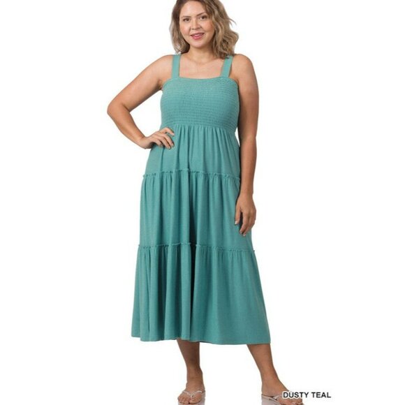 Plus Smocked Tiered Midi Dress - Picture 7 of 14